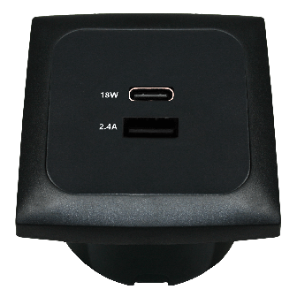 Opal USB A+C vierkant met frame en isobox zwart