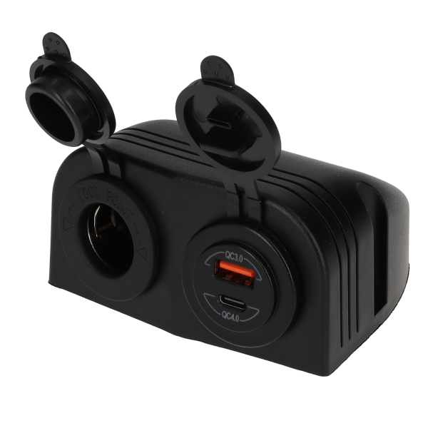 Power Line 12 Volt socket UNI and USB-A + USB-C charger in 2 way surface-mounted frame