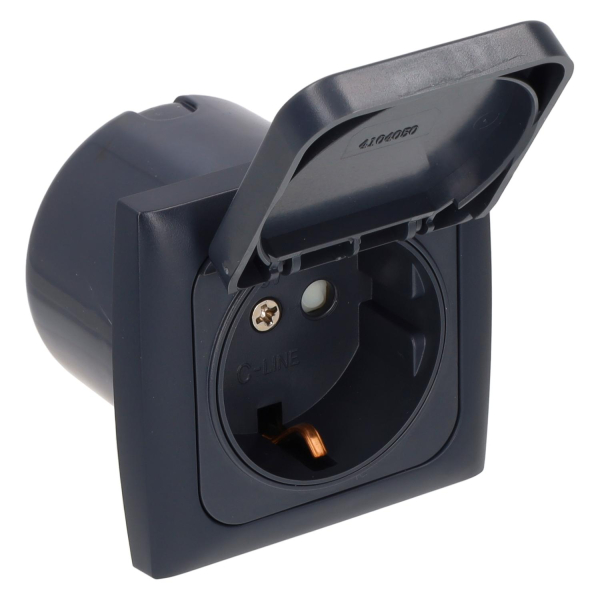 C-Line socket 230V with coverflap and Opal faceplate anthracite