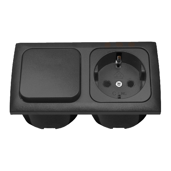 C-Line light switch and Schuko socket with Opal faceplate 2 way anthracite - packed