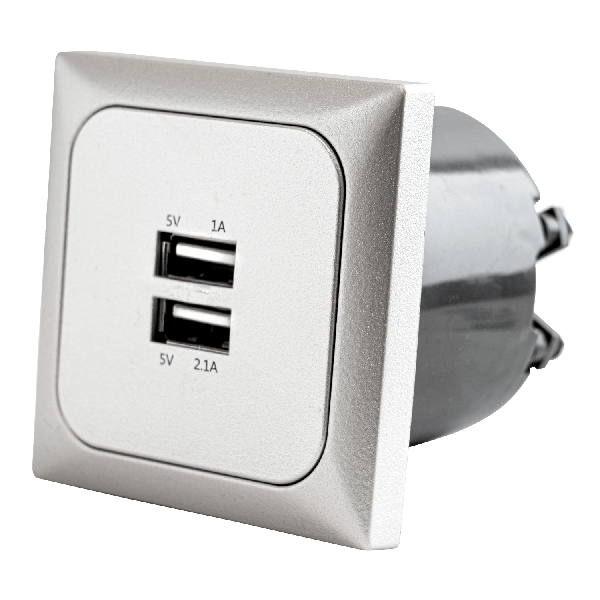 C-Line double USB-A socket max 3.1A with faceplate silver