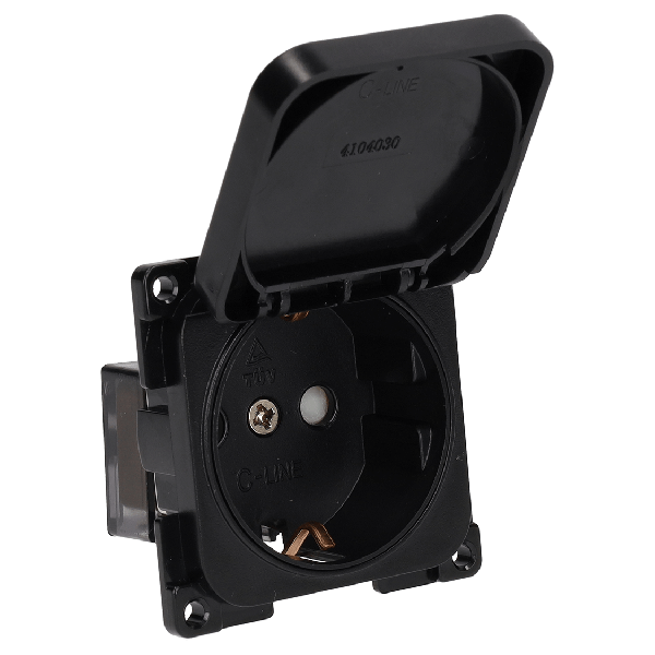 C-Line socket 230V with coverflap black - without sales packaging