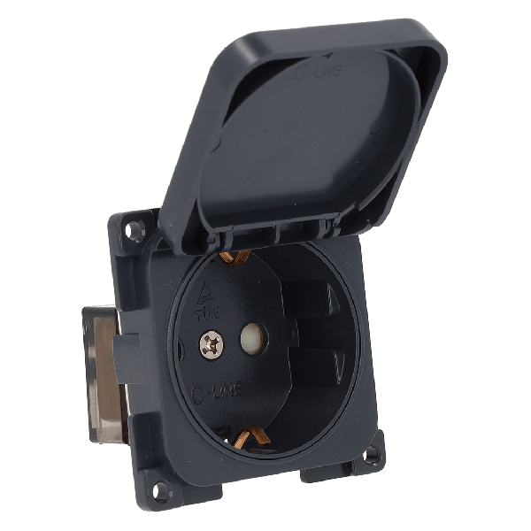 C-Line socket 230V with coverflap anthracite - without sales packaging