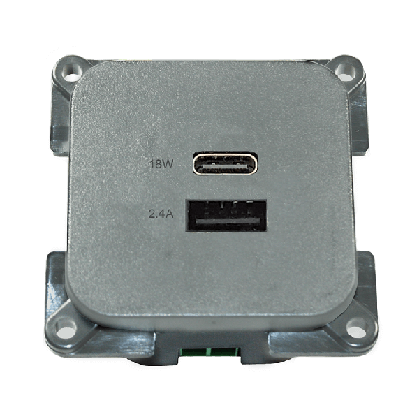C-Line USB charging socket with USB-A and USB-C - ECE R10 - silver - without sales packaging