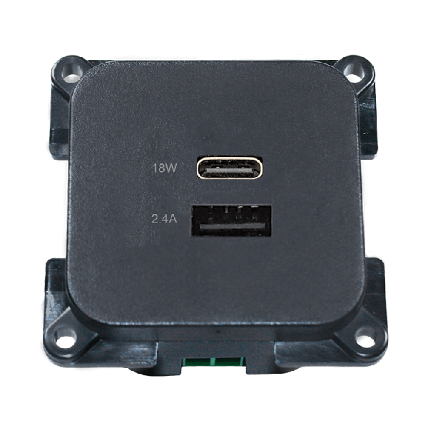 C-Line USB charging socket with USB-A and USB-C - ECE R10 - anthracite - without sales packaging