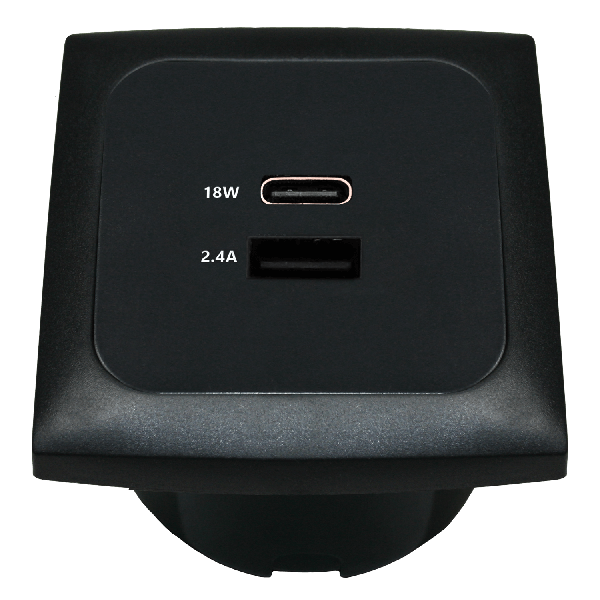 C-line USB-A and USB-C charging socket with Opal faceplate black - without sales packaging