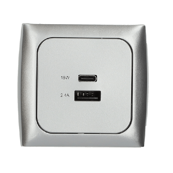 C-line USB-A and USB-C charging socket with Opal faceplate silver