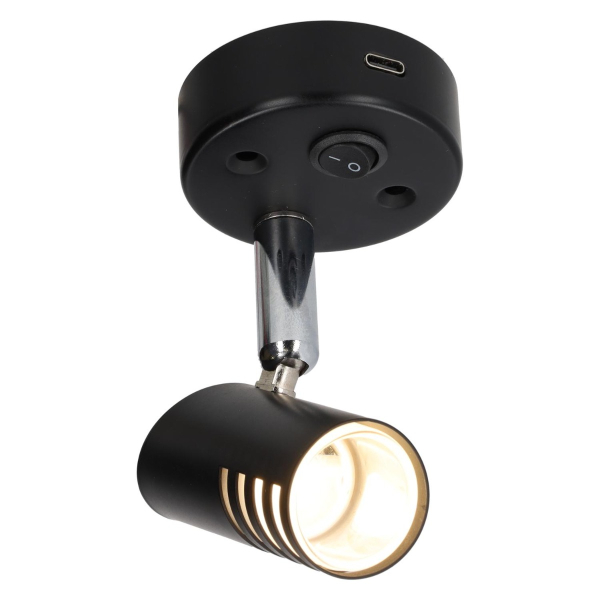 Sao surface LED spot with switch and USB-C - black