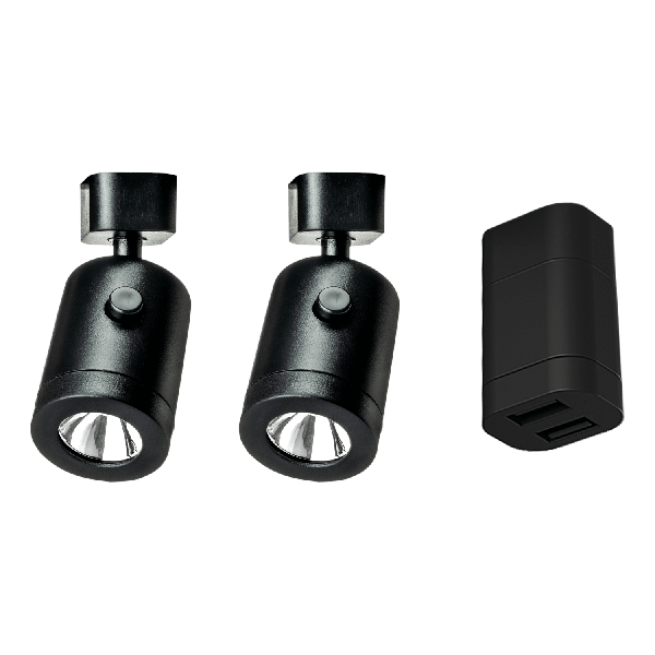 Lanciano Starter Set - 1 with 2x Lanciano spotlight black small  + double USB-A socket