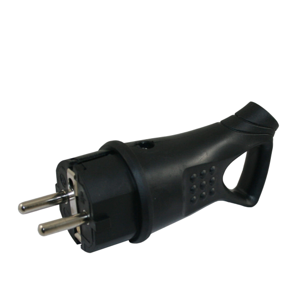 Schuko rubber plug earthed with pin and side contacts with handle