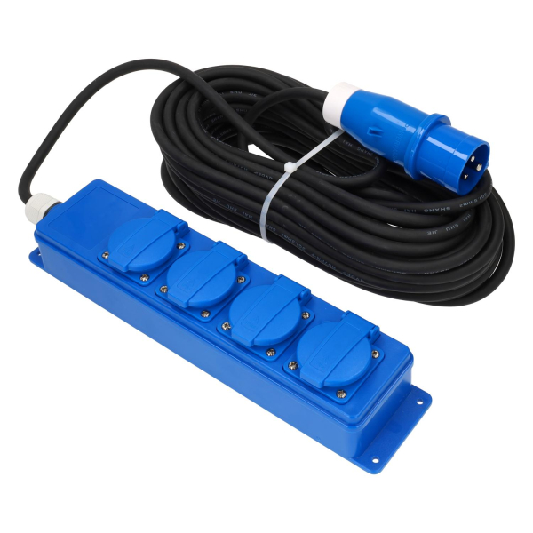 Quatro Unit CEE 4 way Schuko socket box camping with 20 meter extension cable and CEE plug