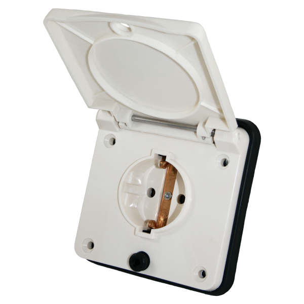 External mains outlet for motorhome and caravan white