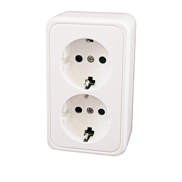 Double wall socket Schuko 230V surface mounted white - without sales packaging