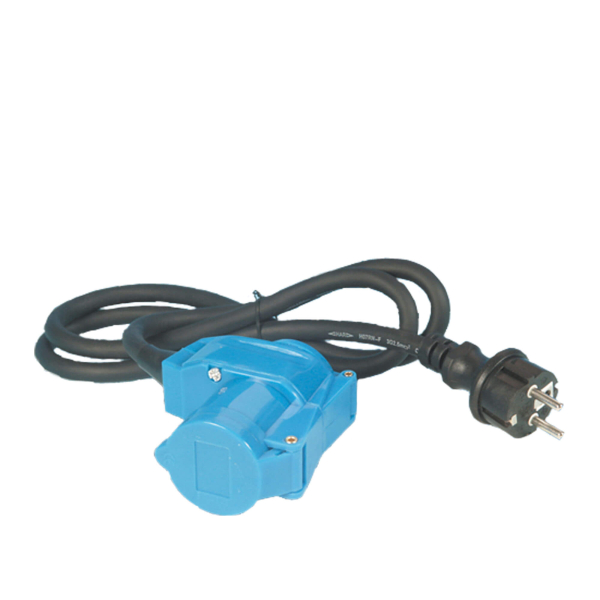 Adaper cable camping 1.5m 3x 2.5mm² – Schuko plug to right angled coupler – packed