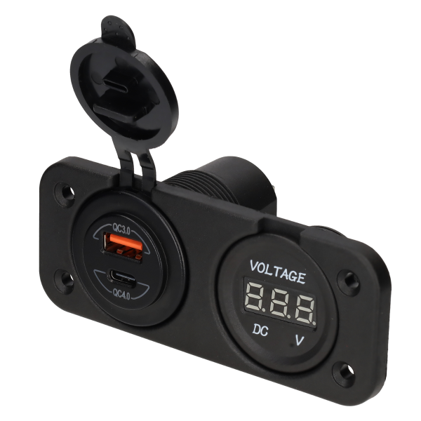 Power Line digital Volt meter and USB-A + USB-C charger in 2 way built-in frame