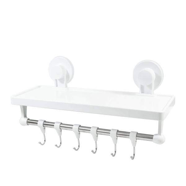 Estanto bathroom shelve with hooks - suction cup wall mount without drilling
