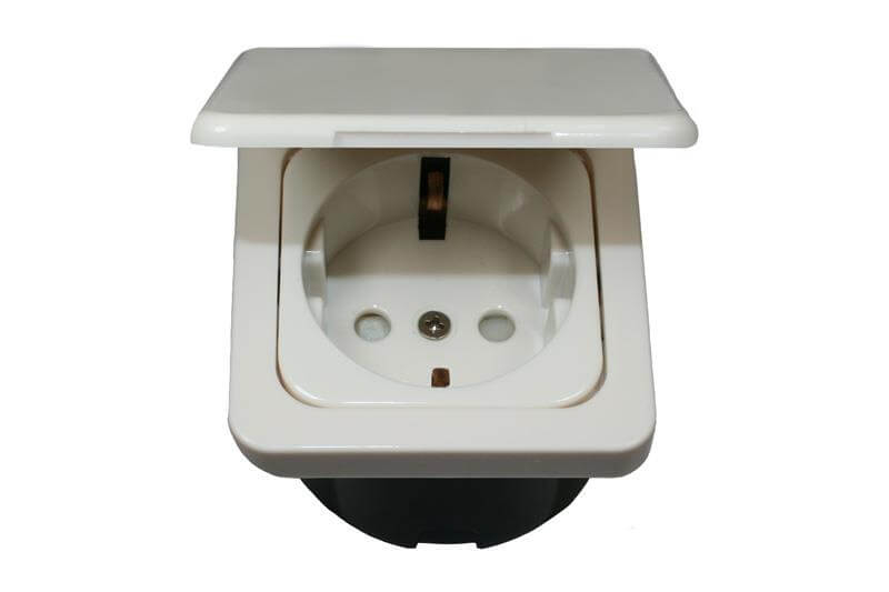 C-Line Schuko socket with Opal frame with hinged lid white
