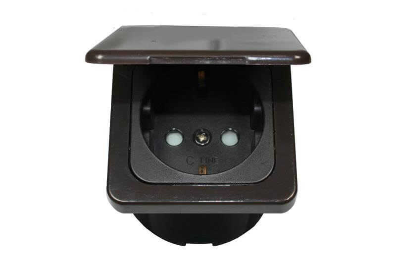 C-Line Schuko socket with Opal frame with hinged lid brown - packed