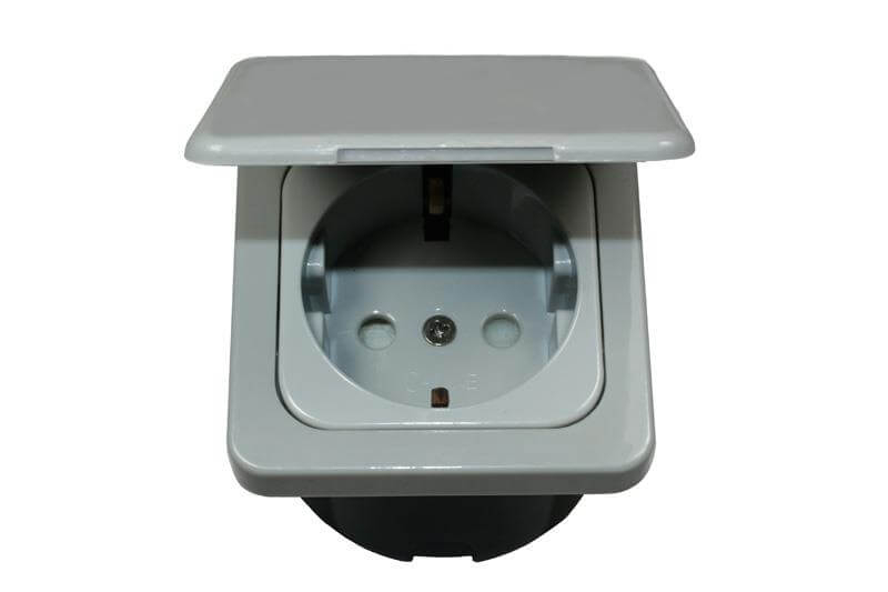 C-Line Schuko socket with Opal frame with hinged lid grey