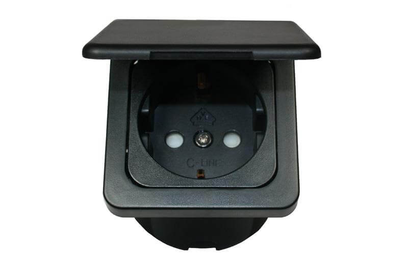 C-Line Schuko socket with Opal frame with hinged lid black