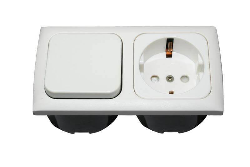 C-Line light switch and Schuko socket with Opal faceplate 2 way white - packed