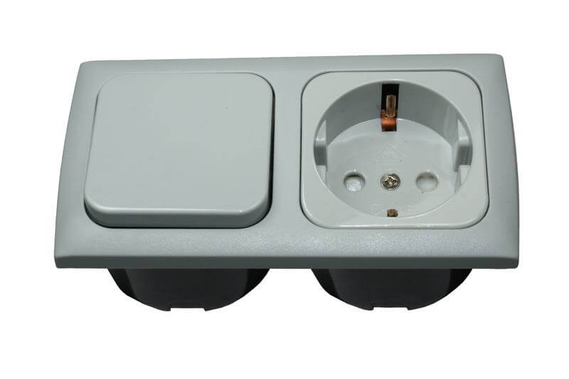C-Line light switch and Schuko socket with Opal faceplate 2 way grey
