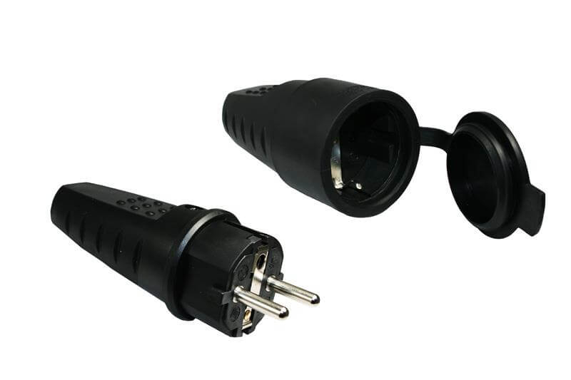 Schuko rubber plug earthed with pin and side contacts - without sales packaging
