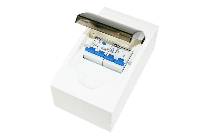 Fusebox 4 way consumer unit with 2 pole circuit breaker B10A and RCB 30mA