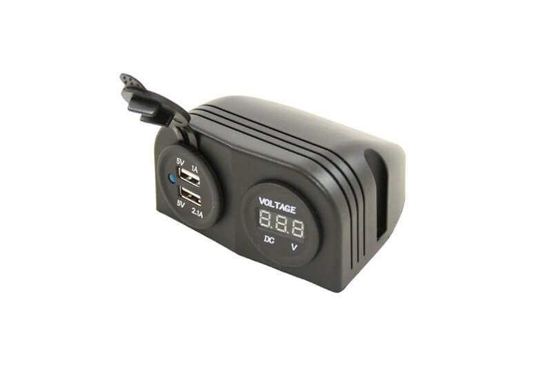 Power Line digital Volt meter and 2x USB-A 3.1A charger in 2 way surface mount frame