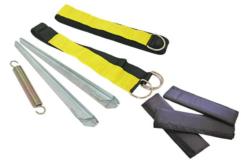 Tentsafe Plus awning hold down strap kit with fluorescent strap parts and protective sleeve set